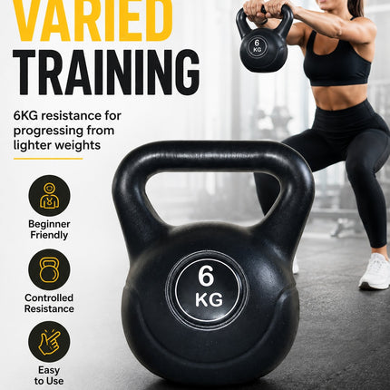 Vinyl Kettlebell Weight 4KG–20KG, Cast Iron Strength Training Equipment with Wide Grip Handle & Stable Flat Base, Free Weight for Home Gym, Squats, Swings and Full Body Workouts
