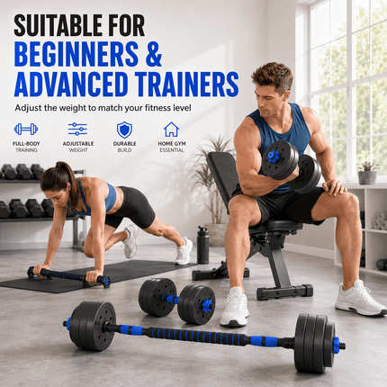 40KG Adjustable Dumbbell Barbell Set with Push Up Bars & Connecting Rod Home Gym Weight Training Equipment