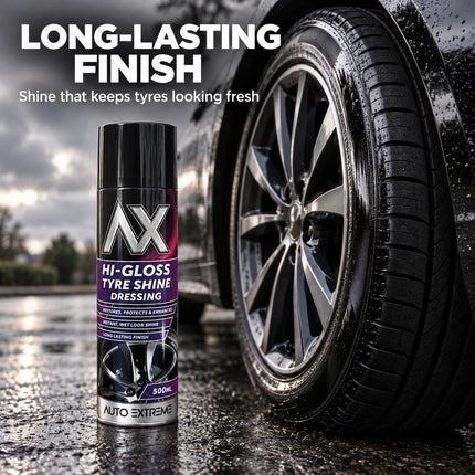 Tyre Shine Spray 500ml High Gloss Wet Look Tyre Dressing, Easy Aerosol Application – Pack of 1 or 2