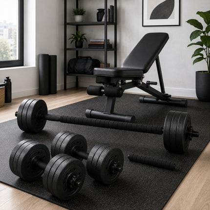 30KG Adjustable Dumbbell & Barbell Set with 40cm Bars, Connecting Rod & Weight Plates