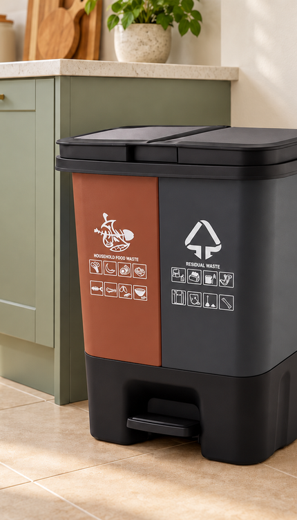 20L Double Compartment Recycling Pedal Bin – Brown & Grey