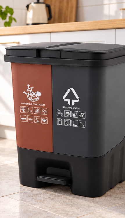 20L Double Compartment Recycling Pedal Bin – Brown & Grey