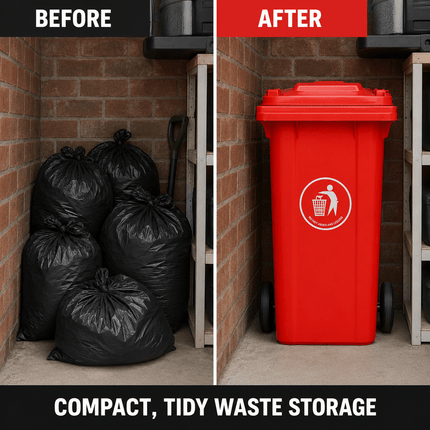 100L Red Wheelie Bin with Lid and Rubber Wheels, Heavy Duty HDPE Outdoor Refuse Waste Bin, 74 x 53 x 45 cm, for Home, Flat, Garage and Workplace