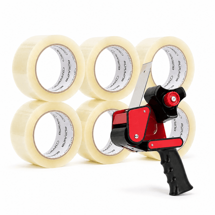 Packing Tape with Dispenser Gun, 6 Rolls 48mm x 66m Strong Parcel Tape for Boxes, Cartons, Moving, Shipping & Storage, Clear