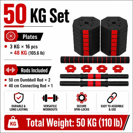 Adjustable Octagonal Dumbbell Set-Red