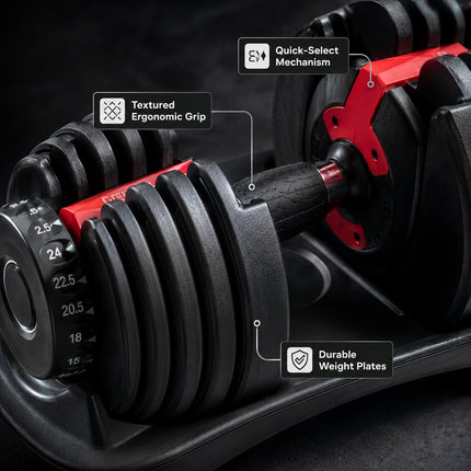 Adjustable Quick Dial Dumbbell 24kg, Selectable Weight Training Dumbbell for Home Gym, Space-Saving Strength Exercise Equipment for Men and Women