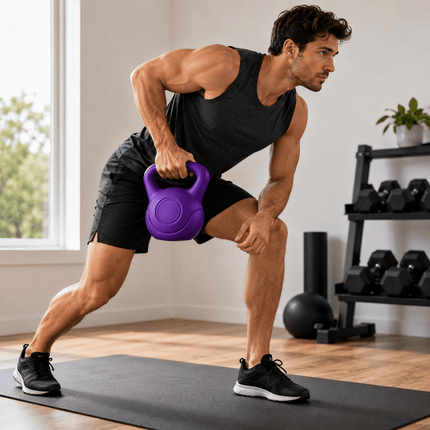 4KG Kettlebell Fitness Weight, Purple Vinyl Coated Cement Home Gym Workout Weight with Ergonomic Handle
