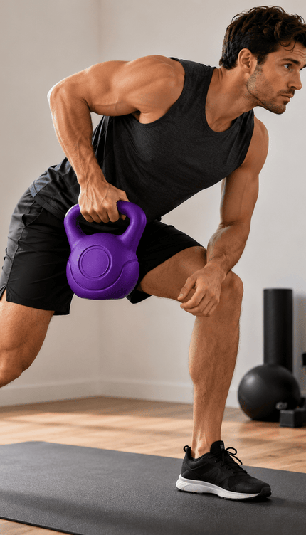 4KG Kettlebell Fitness Weight, Purple Vinyl Coated Cement Home Gym Workout Weight with Ergonomic Handle