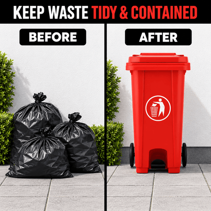 120L Red Outdoor Wheelie Bin with Lid, Heavy Duty HDPE Waste Rubbish Dustbin with Rubber Wheel