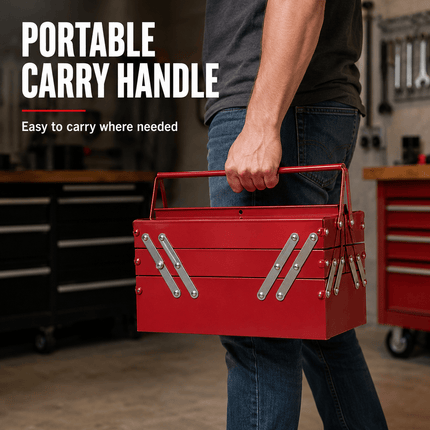 Portable Metal Tool Box with Carry Handle & 5 Compartments, 30kg capacity Multi-Purpose Tool Storage Chest