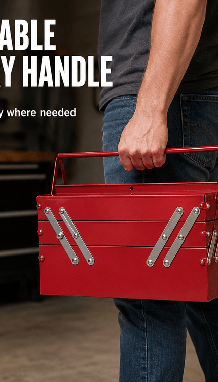 Portable Metal Tool Box with Carry Handle & 5 Compartments, 30kg capacity Multi-Purpose Tool Storage Chest