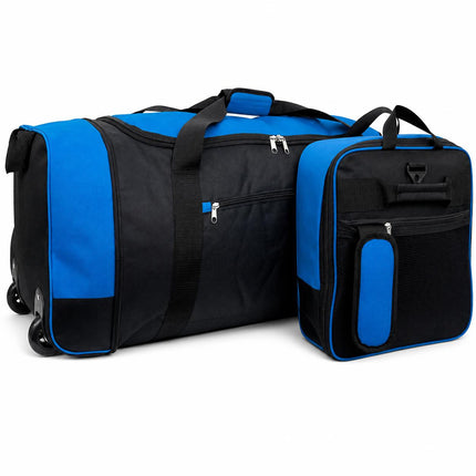 Travel Luggage Bag With Wheels 80L Large Foldable Duffle Bag Adjustable Shoulder Strap Blue / Black For Travel Sports Gym