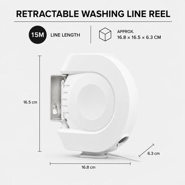 Single 15M Retractable Clothes Line 15KG Heavy Duty Washing Line Wall Mounted Extendable Dryer