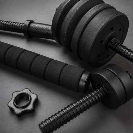 40KG Adjustable Dumbbell & Barbell Set with Connecting Rod, 2 Dumbbell Bars & Weight Plates