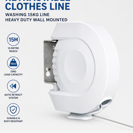 Retractable Clothes Reel Wall Mounted Drying Line 12m 15m 26m 30m Indoor Outdoor Laundry Airer Space Saving