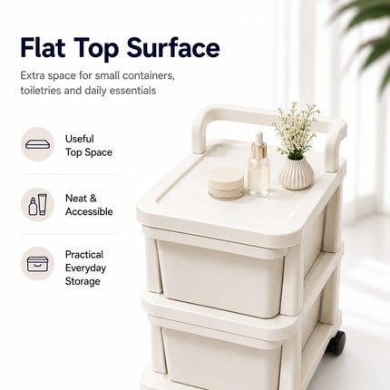 2 Tier Mobile Drawer Cabinet Storage Trolley Plastic with Castor Wheels for Home Office Kitchen and Bathroom