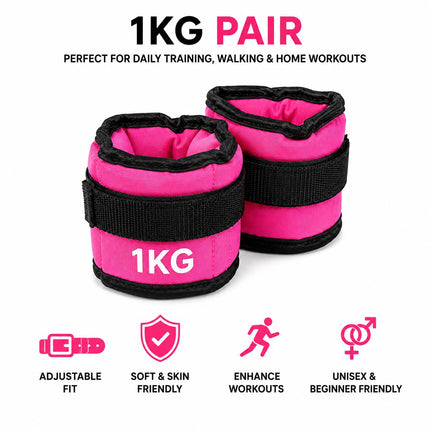 Pink Adjustable Ankle & Wrist Weights – Pair (0.5kg–3kg)