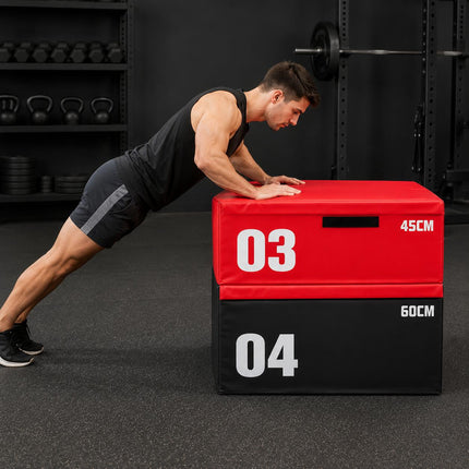 Plyometric Jump Box Set With Soft Foam Stackable Fitness Boxes for Home & Gym Adjustable Heights for Jumps Step-Ups and More Safe Non-Slip PVC Multi-Functional Exercise Equipment