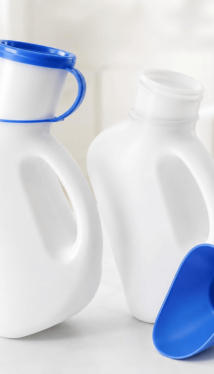 Pack of 2 Unisex 1L Urinal Bottles with Lid & Funnel – Portable Emergency Pee Bottle, Reusable Travel Urine Container for Men & Women, Camping, Car Travel, Bedside Toilet Aid & Home Care