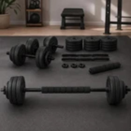 40KG Adjustable Dumbbell & Barbell Set with Connecting Rod, 2 Dumbbell Bars & Weight Plates
