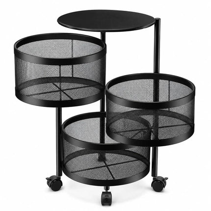 4 Tier Rotating Storage Trolley with Wheels Space-Saving Kitchen Vegetable Rack and Bathroom Organizer Shelf