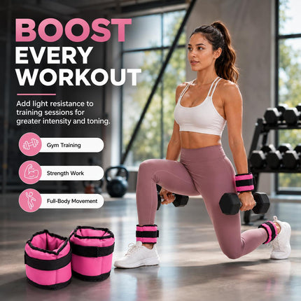 Pink Adjustable Ankle & Wrist Weights – Pair (0.5kg–3kg)