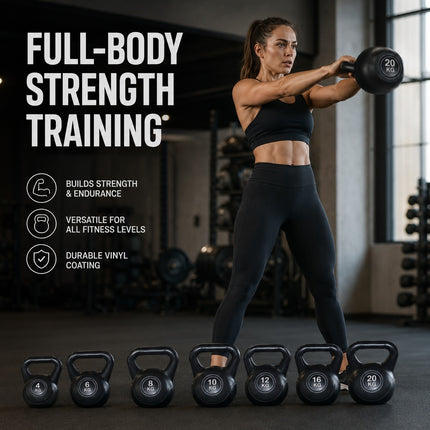 Vinyl Coated Kettlebell Weight for Home Exercise Strength Training & Fitness Workouts, 4KG-20KG Options