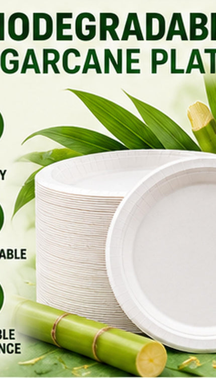 50 Pack Disposable Plates , Biodegradable Sugarcane for Parties, BBQs & Picnics, Choice of 7, 9 or 10 Inch