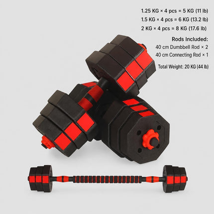Adjustable Octagonal Dumbbells Set 10-50kg Weight Plates with Connecting Rod Home Gym Weight Lifting Training Equipment
