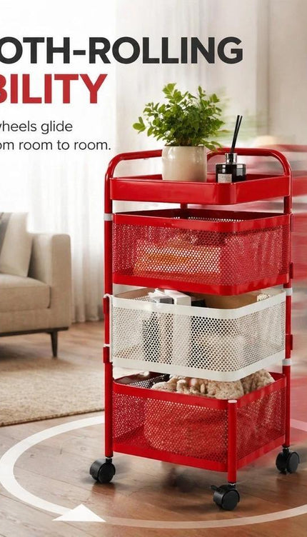 4 Tier Rotating Storage Trolley – Red & White