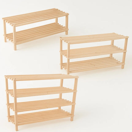 2 3 4 TIER SHOE RACK ORGANISER NATURAL SLATED WOOD FOOTWEAR STAND STORAGE SHELF
