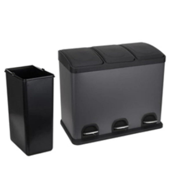 45L Stainless Steel Triple Compartment Pedal Bin – 3x15L Recycling Bin for Kitchen & Office
