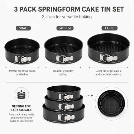 3-Pack Non-Stick Springform Cake Tins