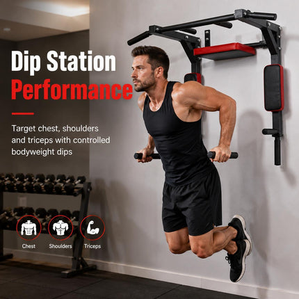 Wall Mounted Pull Up Bar Chin Up Dip Station Heavy Duty Multifunctional Home Gym Strength Training Equipment
