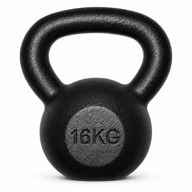 16kg Cast Iron Kettlebell, Black Strength Training Weight with Flat Base for Home Gym Workouts