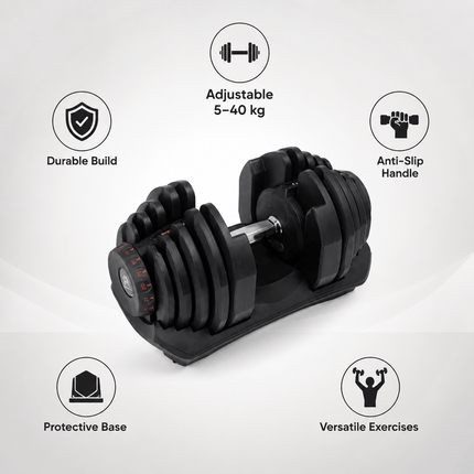 40kg Adjustable Dumbbell Quick Dial Weight System, Space Saving Home Gym Fitness Weight with Non-Slip Handle & Storage Base for Strength Training, Full Body Exercise – Pack of 1 or 2