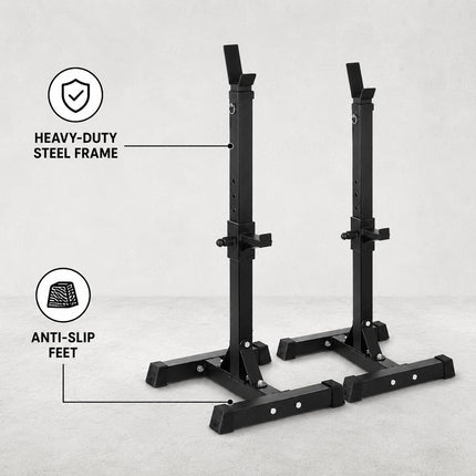 Multi Purpose Adjustable Barbell Rack and Squat Stand for Bench Press, Weight Lifting and Strength Training, Heavy Duty Home Gym Fitness Equipment with Adjustable Height and Stable Base for Men Women