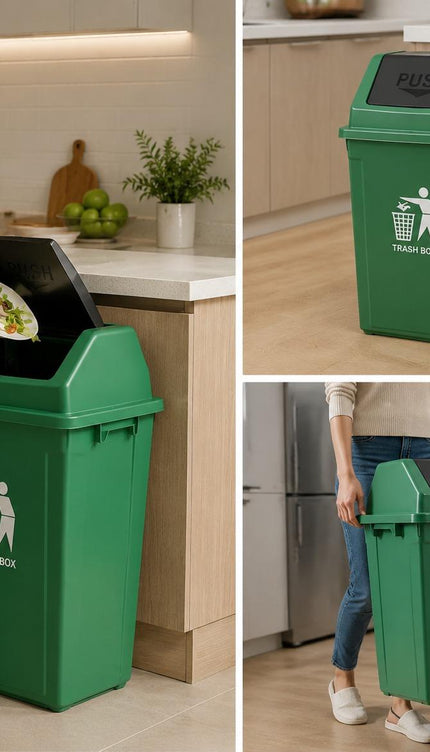 BPA-Free Recycling Bin 30L – Green Plastic Swing Lid Dustbin for Kitchen Office & Commercial Spaces