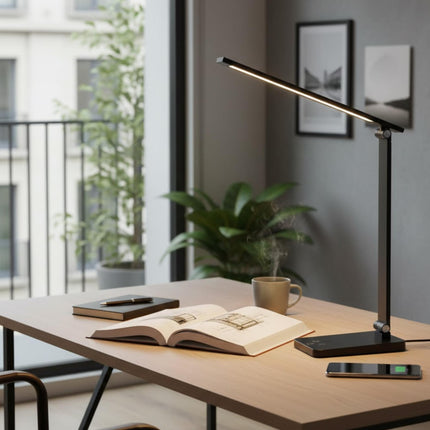 Desk lamp Eye-Caring Dimmable Bedside lamp with USB Charging Port 5 Light Modes for Home, Office, Bedroom, Reading, Work, Study