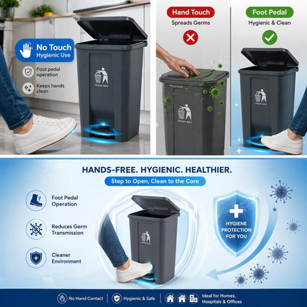 Slim Pedal Bin BPA-Free Plastic Kitchen Bathroom Trash