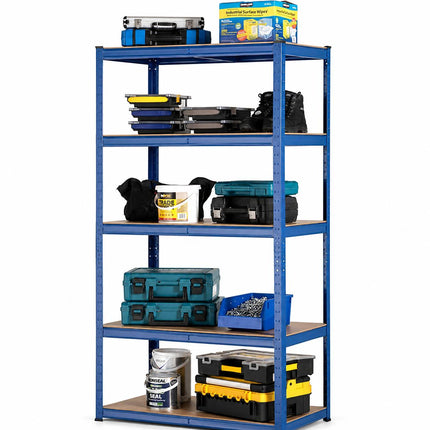 5 Tier Garage Storage Rack 180x90x40cm Heavy Duty Blue Galvanised Steel Adjustable Shelving Unit for Shed Warehouse Workshop