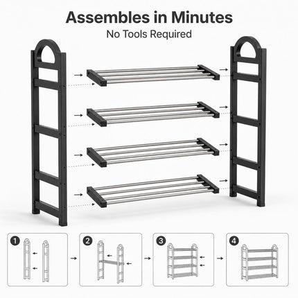 4-Tier Lightweight Shoe Rack Stand – Office & Entryway Boot Storage Shelf Organizer