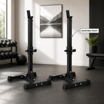 Multi Purpose Adjustable Barbell Rack and Squat Stand for Bench Press, Weight Lifting and Strength Training, Heavy Duty Home Gym Fitness Equipment with Adjustable Height and Stable Base for Men Women