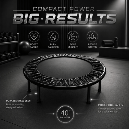 40 Inch Black Mini Fitness Trampoline Portable Cardio Workout Exercise Rebounder for Home Gym Indoor Jumping Fitness Training Equipment