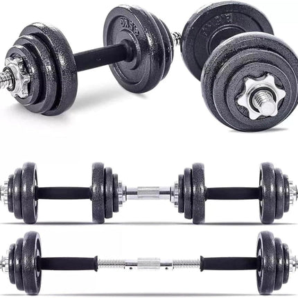Adjustable Dumbbell & Barbell Set Cast Iron | Home Gym Weights Kit with Connector Bar, Carry Case for Strength Training & Full Body Workout