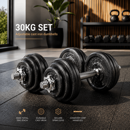 Adjustable Dumbbell Barbell Weight Set Cast Iron 15KG 20KG 30KG 50KG Home Gym