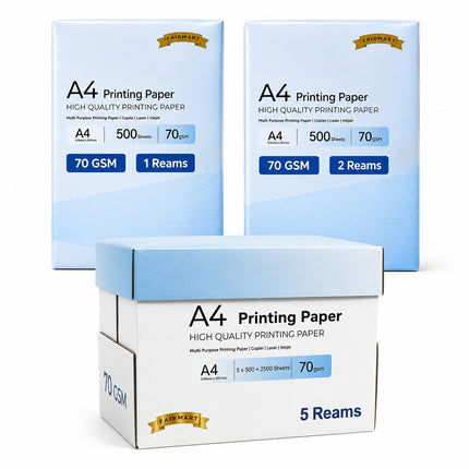 A4 Printer Paper White 70gsm/80gsm Multipurpose Copier Paper, 500 Sheets Per Ream, Inkjet Laser Printer Paper for Home Office School Printing