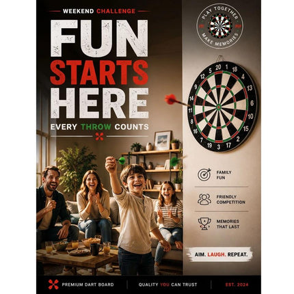 17" Double Sided Dart Board Set with 6 Darts for Indoor Play Classic Round Target Game for Family Fun & Parties Easy to Hang & Clear Scoring Layout