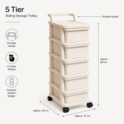 Storage Trolley Drawer Cabinet with Wheels, Multi-Tier Rolling Storage Organiser for Kitchen, Bathroom, Bedroom, Home Office, Utility Room and Salon