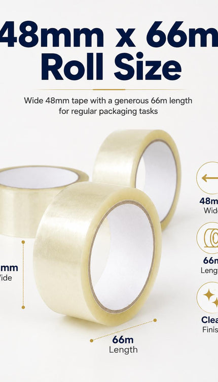 Clear Heavy Duty Parcel Box Sealing Tape – 3 Rolls, 48mm × 66m